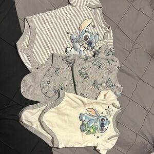 Disney Stitch Kids Bodysuit Trio - Gray, White, and Cream